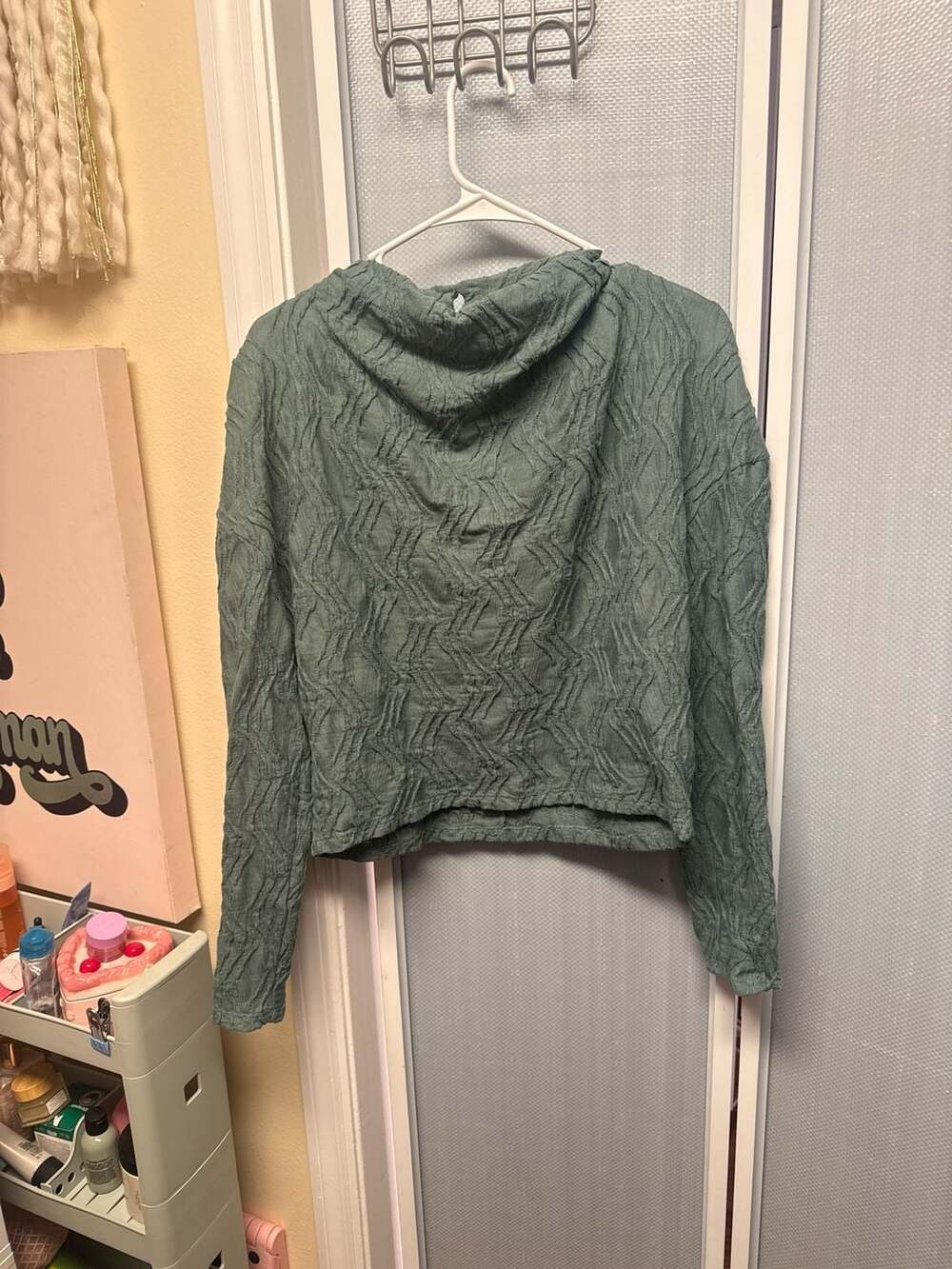 Anthropologie Zigzag Textured Mock Neck Keyhole Back Top Sage Green Size S